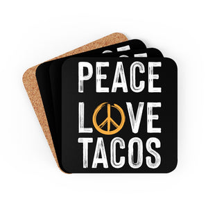 Peace Love Tacos Corkwood Coaster Set