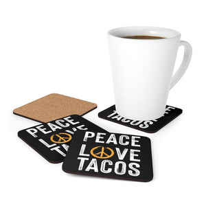 Peace Love Tacos Corkwood Coaster Set